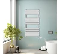 (Chrome, 1200x600mm) Prefilled Electric Heated Towel Rail Radiator Flat Panel Warmer Ladder