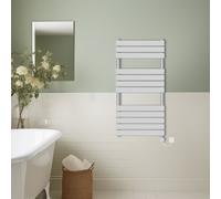 (Chrome, 1200x600mm) Prefilled Thermostatic Electric Flat Panel Heated Towel Rail Ladder Warmer Radiator