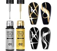 Chrome 2PCS Gold Silver Metallic Gel Nail Polish, 3D Nail Art Painting Liner, Glitter Metallic Effect French Manicure Soak off UV/LED Gel Nail Art Manicure