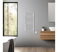 (Chrome, 800x400mm) Pre-filled Bathroom Straight Electric Heated Towel Rail Radiator Thermostatic