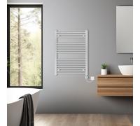 (Chrome, 800x600mm) Pre-filled Bathroom Straight Electric Heated Towel Rail Radiator Thermostatic