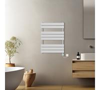 (Chrome, 800x600mm) Pre-filled Electric Heated Towel Rail Radiator Flat Panel Thermostatic