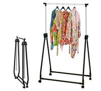 Chrome Adjustable Height Collapsible Foldable Portable Garment Clothes Dress Coats Jackets Hanging Rail Rack Storage Display Stand on Castor Wheels