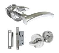 Chrome Arched Lever On Rose Door Handles Pack, Curved Latch Door Handle Thumbturn Bathroom Lock, Ideal for Internal Wooden Doors for Home and Office