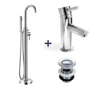 Chrome Basin Mixer Freestanding Bath Shower Mixer & Waste Set Nes Home Silver One Size