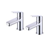 Chrome Basin Pillar Tap Pair - Modern Lever Handle Bathroom Taps for Hot & Cold - Durable Brass Construction