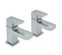 Chrome Basin Pillar Tap Pair - Modern Square Lever Bathroom Taps for Hot & Cold - Solid Brass Construction