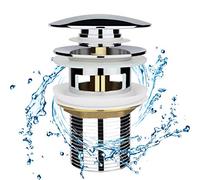 Chrome Basin Sink Waste Modern Pop Up Click Clack Sprung Plug Slotted with Overflow