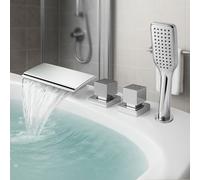 Chrome Bath Taps with 19cm Bath Waterfall Spout Dual Mode Double Mixer Tap Bath Waterfall Set Hot and Cold,Chrome Plated