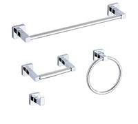 Chrome Bathroom Hardware Set 4 Pieces,Towel Bar Set Stainless Steel Wall Mounted, Includes 16In Hand Towel Bar, Towel Ring, Robe Towel Hooks,Toilet Paper Holder, Bathroom Towel Rack Set
