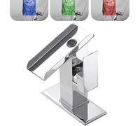 Chrome Bathroom Sink Faucet One Hole LED Waterfall Spout RGB 3 Colors Light Changing Lavatory Vanity Faucets Brass Single Handle Modern Washbasin Bath Tap Include Plates to Cover Holes Residential