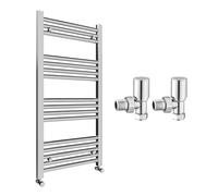 Chrome Bathroom Straight Heated Towel Rail Radiator 300 x 1000 & Angled Manual Valves