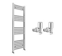 Chrome Bathroom Straight Heated Towel Rail Radiator 400 x 1200 & Angled Manual Valves