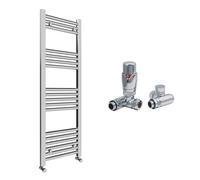 Chrome Bathroom Straight Heated Towel Rail Radiator 400 x 1200 & Dual Fuel Thermostatic Corner Valves