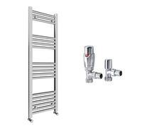Chrome Bathroom Straight Heated Towel Rail Radiator 500 x 1200 & Angled Thermostatic Valves