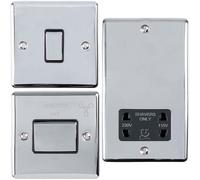 CHROME Bathroom Switch Set -1 Light | 1 Fan Isolator | 1 Twin Shaver Socket
