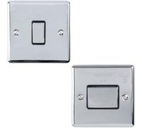 Chrome Bathroom Switch Set - 1X Light & 1X 6A Extractor Fan Isolator Switch