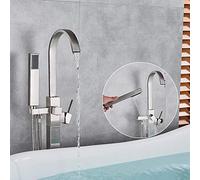 Chrome Bathtub Floor Standing Faucet Mixer Single Handle Mixer Tap Waterfall Bath Shower Faucet Mixer Tap Tub Shower-Brushed Nickel,