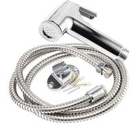 Chrome Bidet Shattaf Douche Spray Set - Hygienic Toilet Shower Head with Brass Handheld Sprayer, Hose & Holder, Portable Travel-Friendly, Fits Most Removable Taps, Bathroom Hygienic Silver Finish