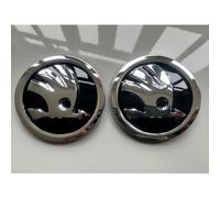 CHROME BLACK 2 X 90MM SKODA LOGO BADGE EMBLEM BONNET FRONT REAR ABS