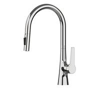 Chrome & Black Brass DeckMounted SingHoPullOut Mixer Tap for Kitchen SinkHot & Cold Water RotatabFaucet