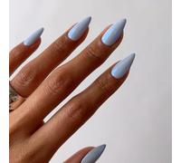 Chrome Blue False Nails Almond, SXVME Chrome Press On Nails Medium, Glazed Gel Fake Nails Press on, Cute Glitter Acrylic Nails Medium Stiletto, Natural Stick on Nails for Women Daily & Party Wear