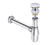 Chrome Bottle Trap Basin Sink Waste Bathroom Sink Pipe and Unslotted Click Clack Basin Waste Pop Up Waste (Without Overflow)