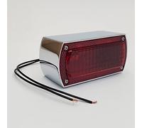 Chrome Box Style Chopper Tail light w/Tag Light for Custom Applications with 12 Volt Systems - 2" Tall x 4-1/4" Wide x 2" Thick - Motorcycle Stop Light/Brake Light - Custom Harley Chopper Bobber