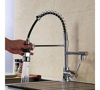 Chrome Brass Basin Kitchen Faucet Vessel Sink Mixer Tap Spring Dual Swivel Spouts Sink Mixer Bathroom Faucets Hot Cold Water Tap Vessel Faucet