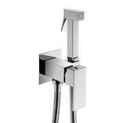 Chrome Brass Concealed Shower Mixer Hot and Cold Bidet Spray Head Hose Set | Wall Mounted Toilet Bathroom Modern Square Shower Mixer Kit Set with Muslim Shataff Bidet Spray 1.2M Shower Hose