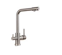 Chrome Brass Kitchen Faucet with Double Handles 3Way Water Filter for Hot & Cold Brushed Nickel Finish Ideal for Pure Drinking Water Solutions