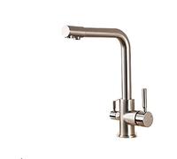 Chrome Brass Kitchen Faucet with Pure Water Filter, Bridge Mount, Dual Handles, Hot & Cold Water Tap, Modern Design for Home & Restaurant Use