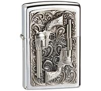 Chrome Brushed-Revolver,Emblem-Gasoline Windproof Lighter, refillable, in