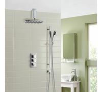 Chrome Ceiling Rain Shower Head with Handset 2 Way Concealed Thermostatic Mixer Nes Home Silver One Size