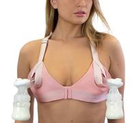 Chrome Cherry Truly Hands Free Pumping Bra - Nurturally - Fits 36A to 46D, Comfortable, Adjustable, Works with Lansinoh, Spectra, Evenflo - Pink and Silver