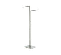 Chrome Clothes Rail Display Stand - Adjustable Height Retail Garment Rack with 2 Straight Arms - 405mm Arm Length - Heavy-Duty Steel Frame - Flat-Pack Assembly for Shops & Boutiques