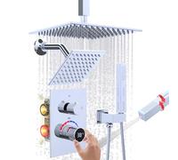Chrome Concealed Thermostatic Shower Mixer with Digital Display, 10 Inch & 6 Inch Dual Rainfall Shower Head Set, 3 Way Valve System
