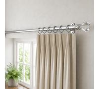 (Chrome Crystal Ball, 70-120 cm (28" - 48" In)) Metal Curtain Pole & Hold Backs Extendable Curtain Pole 28mm with Curtain Rings Finials Brackets Rod Fittings OR Curtain Holdback Pair