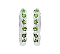 Chrome Diopside Natural Gemstone Hoop Earring Round Shape Bezel-set 925 Sterling Silver Simple Earrings Anniversary Jewelry April