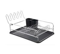 Chrome Dish Rack With Cutlery Holder And Black Tray 49x31.6x21.2 Cm - Eva