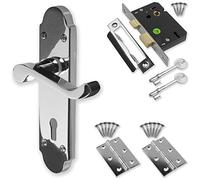 Chrome Door Handle Set Pack Latch Lock Bathroom Privacy New (Lever Lock)