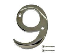 Chrome Door Numbers Screw On 3 Inch Number 9 with Screws