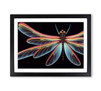 Chrome Dragonfly Framed Print | A4 Black Framed Wall Art | Ready to Hang | Modern Animal Picture | Living Room Bedroom Lounge Office