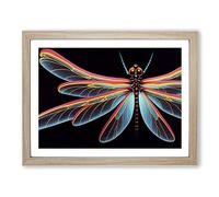 Chrome Dragonfly Framed Print | A4 Oak Framed Wall Art | Ready to Hang | Modern Animal Picture | Living Room Bedroom Lounge Office