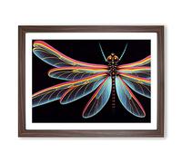Chrome Dragonfly Framed Print | A4 Walnut Framed Wall Art | Ready to Hang | Modern Animal Picture | Living Room Bedroom Lounge Office