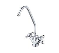 Chrome Drinking Water Tap 1/4 Connector Double 'Cross' Lever Filter Tap for Kitchen Sink 360° Rotation,Chrome Plated
