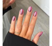 Chrome False Nails Medium, SXVME Metallic Baby Pink Press On Nails Medium Short Square, Glitter Shine Fake Nails Glue on Nails Cute, Mirror Acrylic Stick on Nails for Women Daily & Party Wear