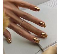 Chrome False Nails Medium, SXVME Metallic Gold Press On Nails Short Medium Square, Glitter Shine Fake Nails Glue on Nails Cute, Mirror Acrylic Stick on Nails for Women Daily & Party Wear