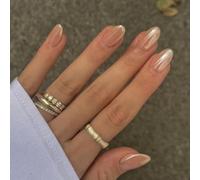 Chrome False Nails Short, SXVME Chrome Press On Nails Short Oval, Glazed Gel Fake Nails Press on, Cute Glitter Acrylic Nails Short Almond, Natural Stick on Nails for Women Daily Wear, Champagne