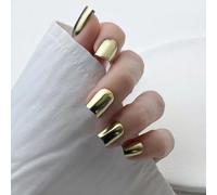 Chrome False Nails Short, SXVME Metallic Light Gold Press On Nails Short Square, Glitter Shine Fake Nails Glue on Nails Cute, Mirror Acrylic Stick on Nails for Women Daily & Party Wear